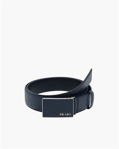 prada plaque buckle belt saffiano baltico|Baltic Blue Saffiano leather belt .